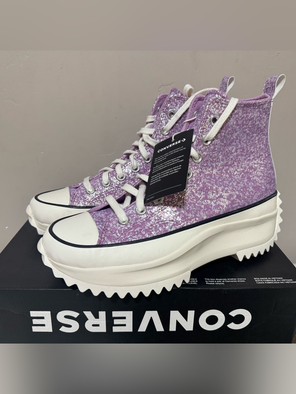 NEW Converse Run Star Hike High Platform Glitter Purple Pink Women's 8.5, 9